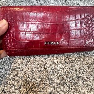 Furla Red Croc-Embossed Clutch